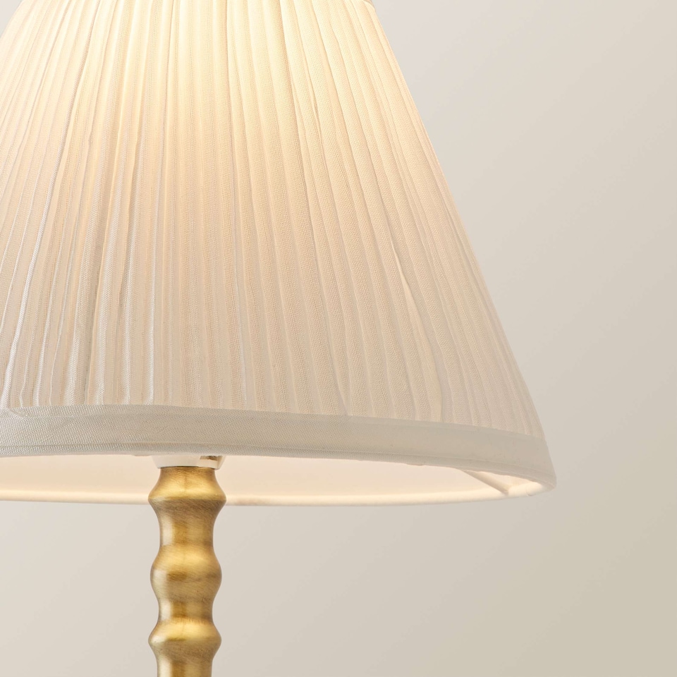image 1 of ValueLights Sienna Antique Brass Touch Table Lamp With Pleated Cream Shade | Gold