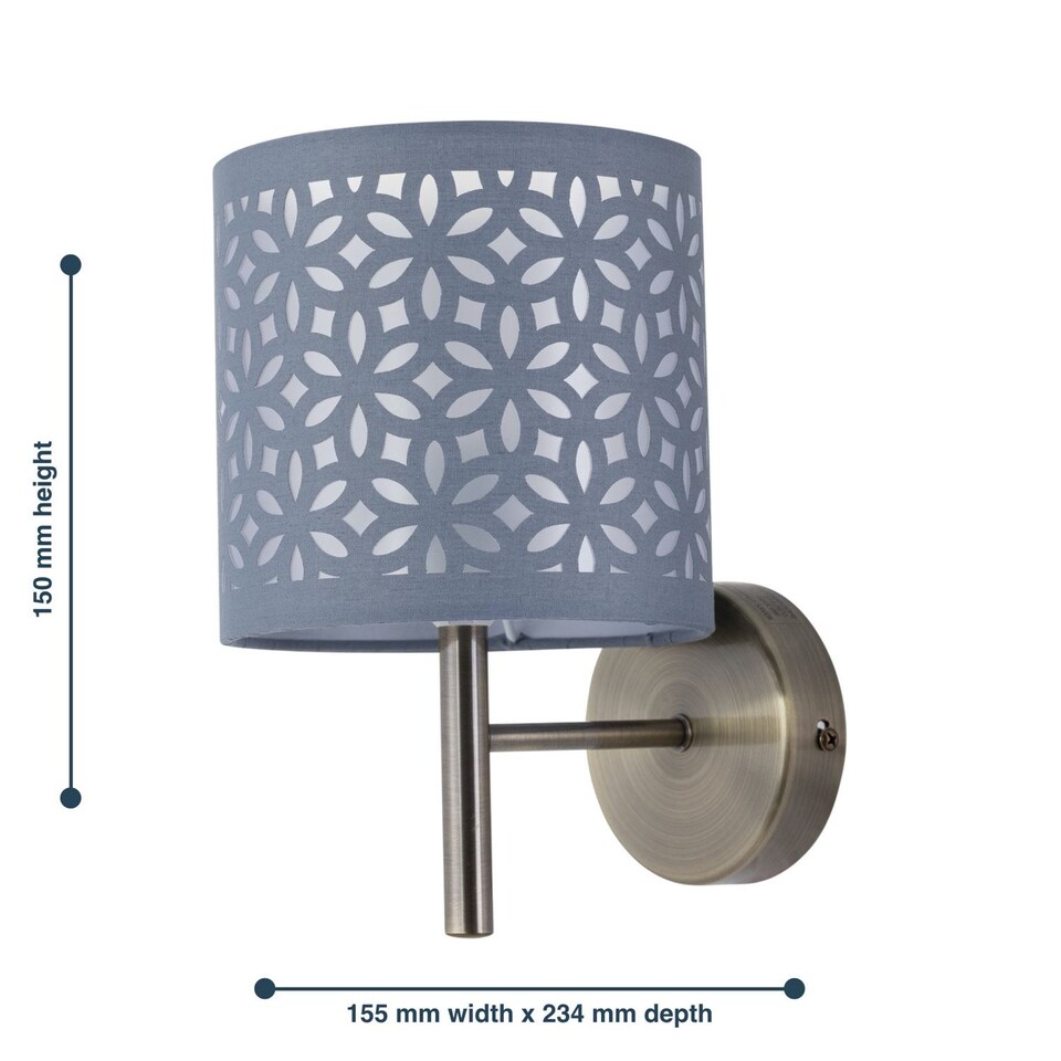 image 1 of Brea - Antique Brass Wall Light with Grey Cut Out Shade | Yellow | Grey | 1