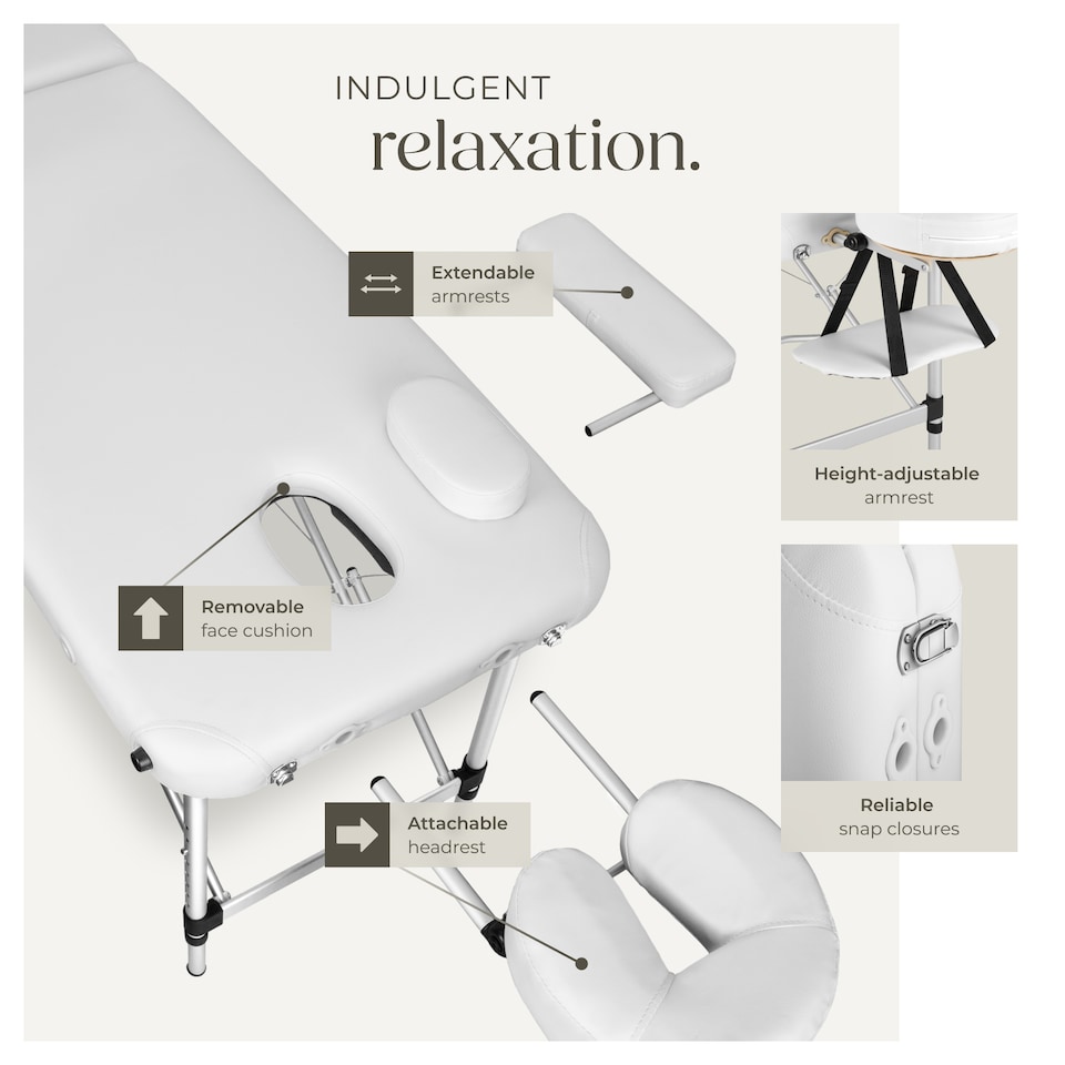 image 1 of Massage Table - 2-zone bed, aluminium frame, with carry bag, head- and armrests | White | white | 1