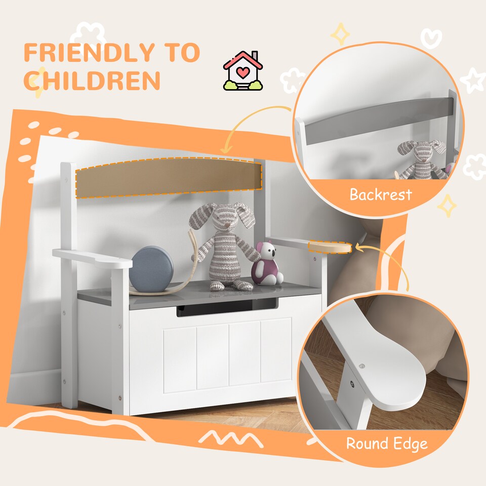image 1 of AIYAPLAY 2 in 1 Toy Box for Kids with Safety Lid for Bedroom, Nursery | Grey | 68.5L x 34W x 58Hcm