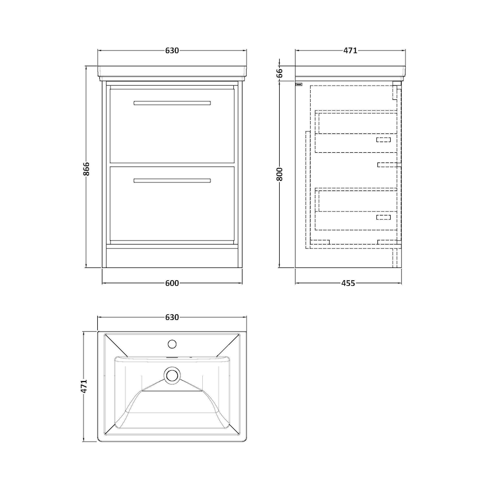 image 1 of Balterley Longnor 2 Drawer Floor Standing Vanity Unit with 1 Tap Hole Traditional Fireclay Basin, Antique Oak, 600mm