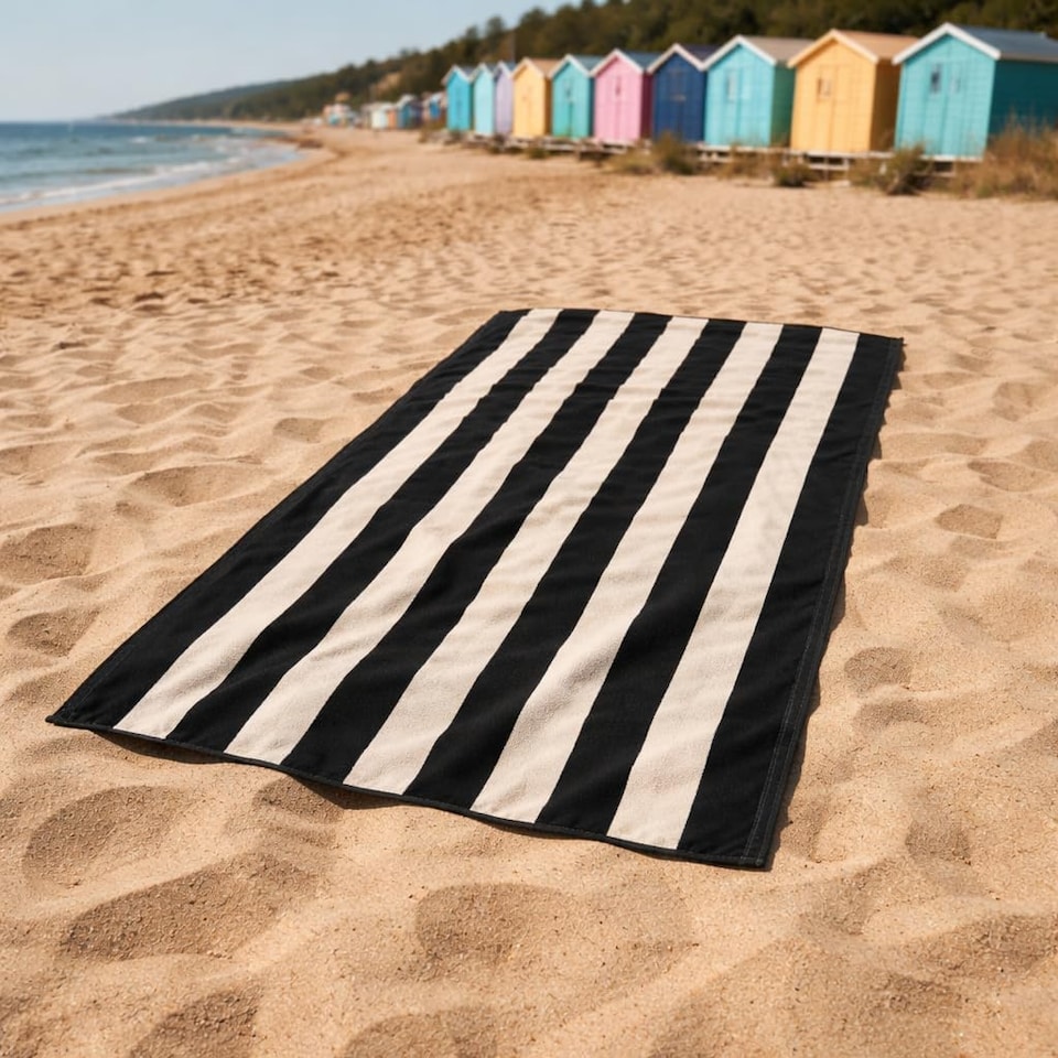 image 1 of Extra Large Organic Cotton Striped Beach Towel | Black | Black/Natural | One size | 1
