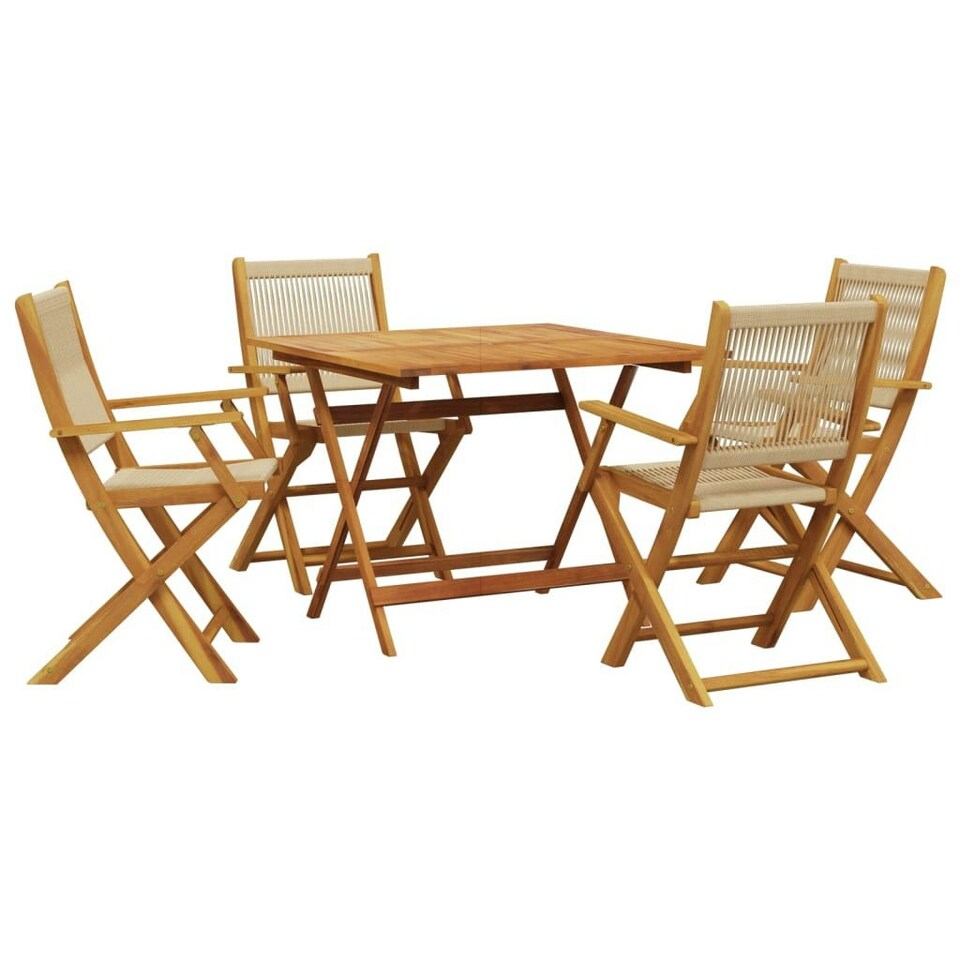 5 Piece Garden Dining Set Beige Polypropylene and Solid Wood Tesco