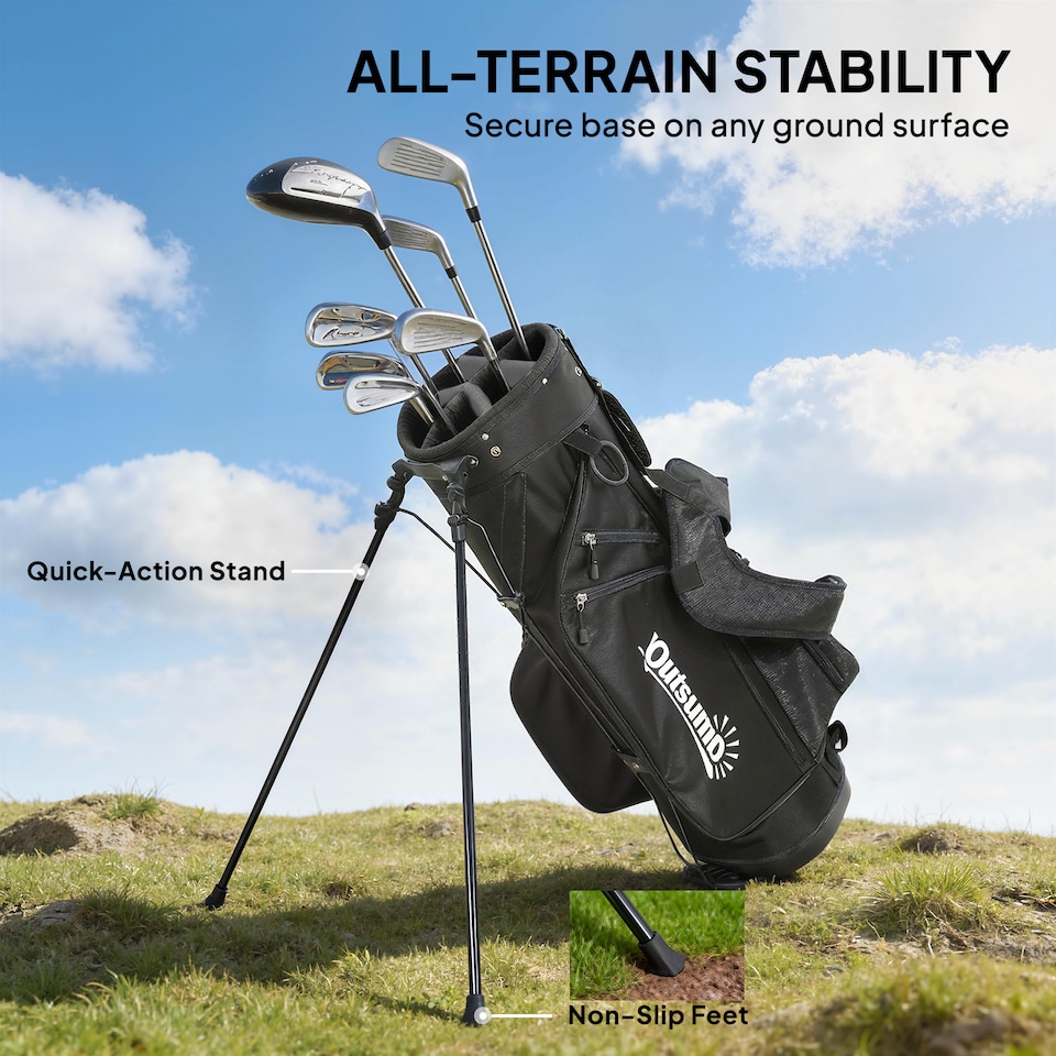 image 1 of Outsunny Golf Stand Bag 6 Way Full-Length Dividers Golf Bag Black