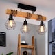 image 2 of EGLO Townshend 5 Black/Natural Wood 3-Light Ceiling Pendant, Semi-Flush Industrial Style