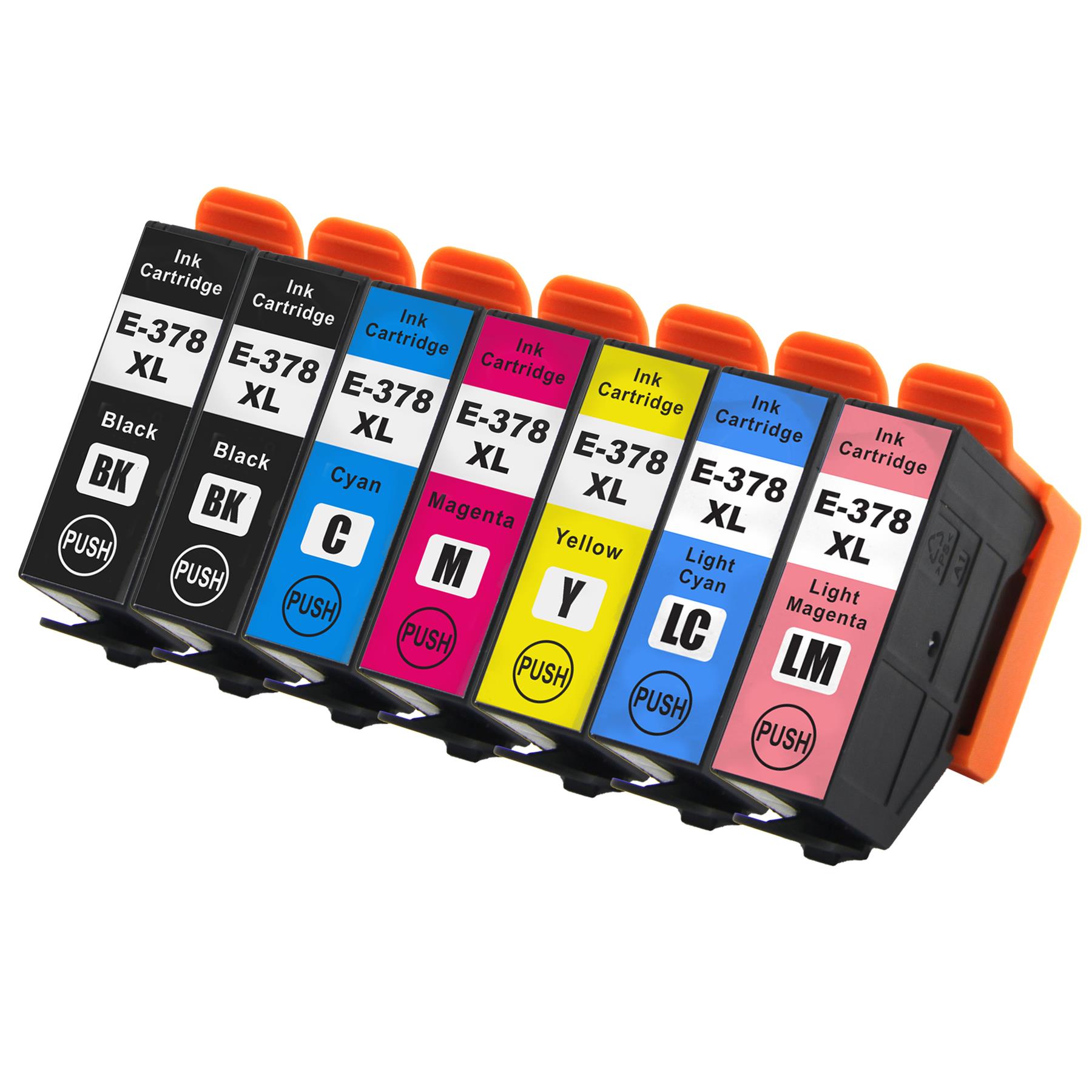 1 Go Inks Set of 6 + extra Black Ink Cartridges to replace Epson 378XL+378XLBk (Bk/C/M/Y/LC/LM) Compatible / non-OEM for Epson Expression Photo Printe