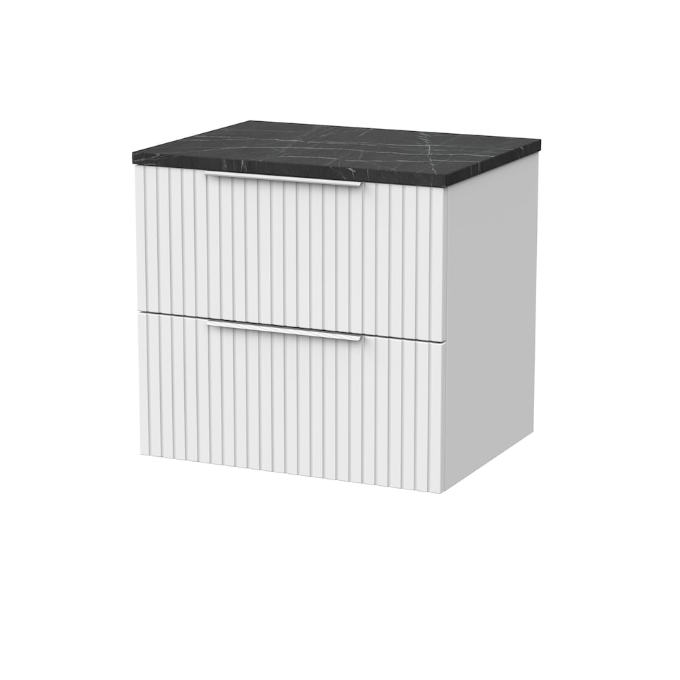 image 1 of Balterley Callingwood Contemporary Wall Hung 2 Drawer Vanity Unit with Black Pietra Marble Laminate Worktop , 600mm, Matt White
