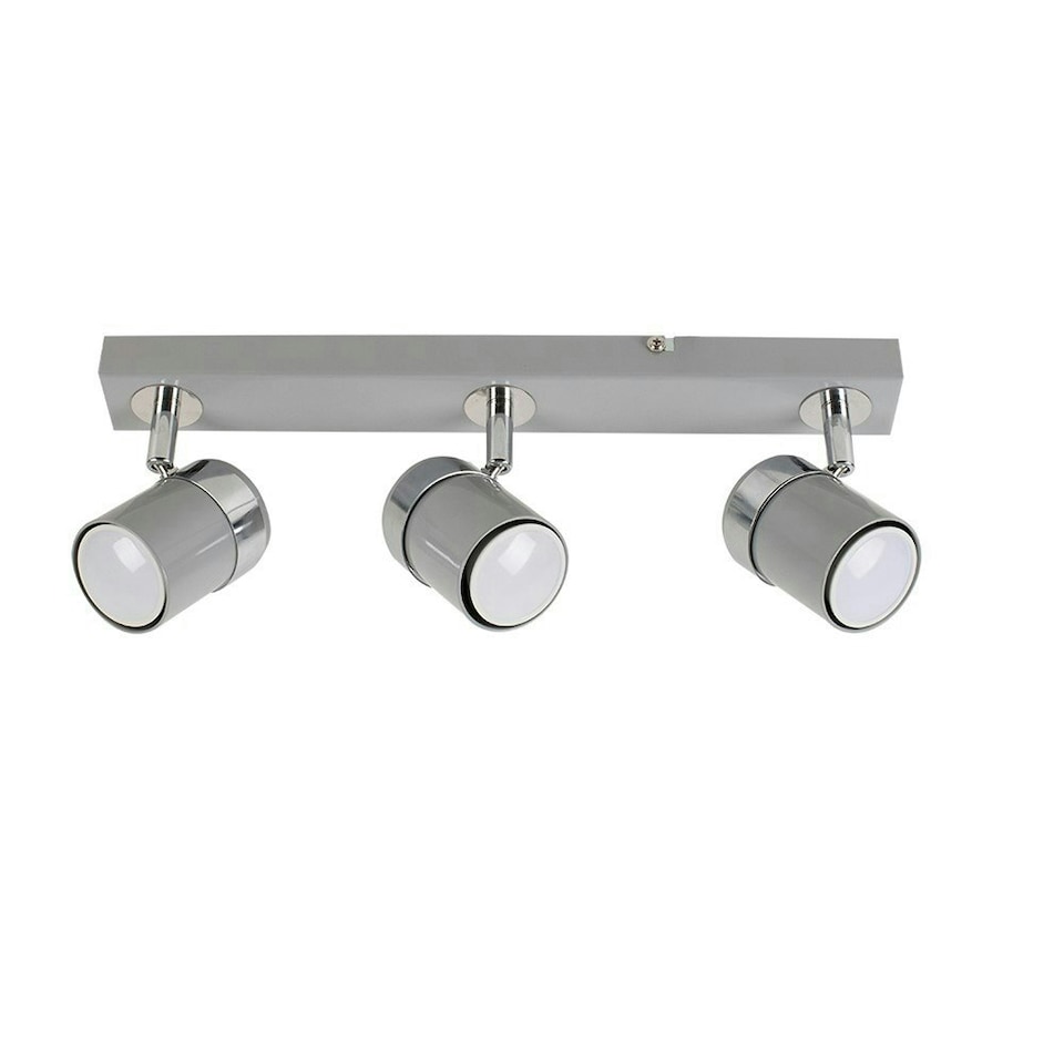 image 1 of ValueLights 3 Way Adjustable Gloss Grey & Silver Chrome Straight Bar Ceiling Spotlight Fitting - Complete with 5w LED GU10 Light Bulbs 6500K Cool White | Grey