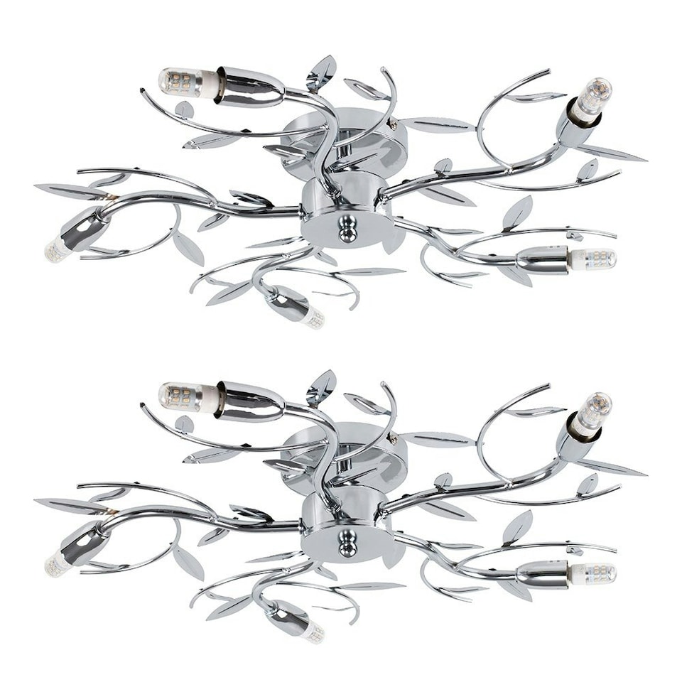 image 1 of ValueLights Pair Of Modern Chrome 5 Way Swirl Decorative Leaf Blossom Ceiling Lights