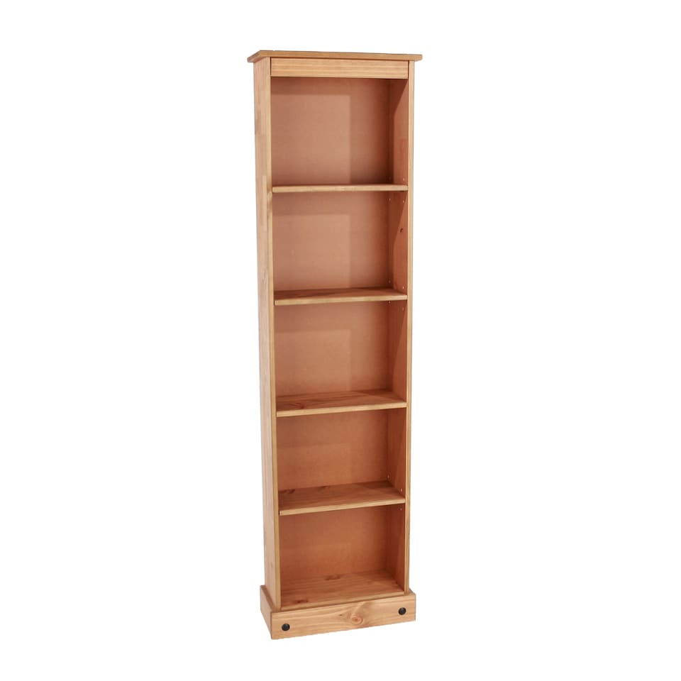image 1 of Corona 5-Shelf Tall Narrow Bookcase - Premium Wax Top with Solid Pine Construction and Practical Shelving | Brown | Antique Waxed Pine | One Size | 1