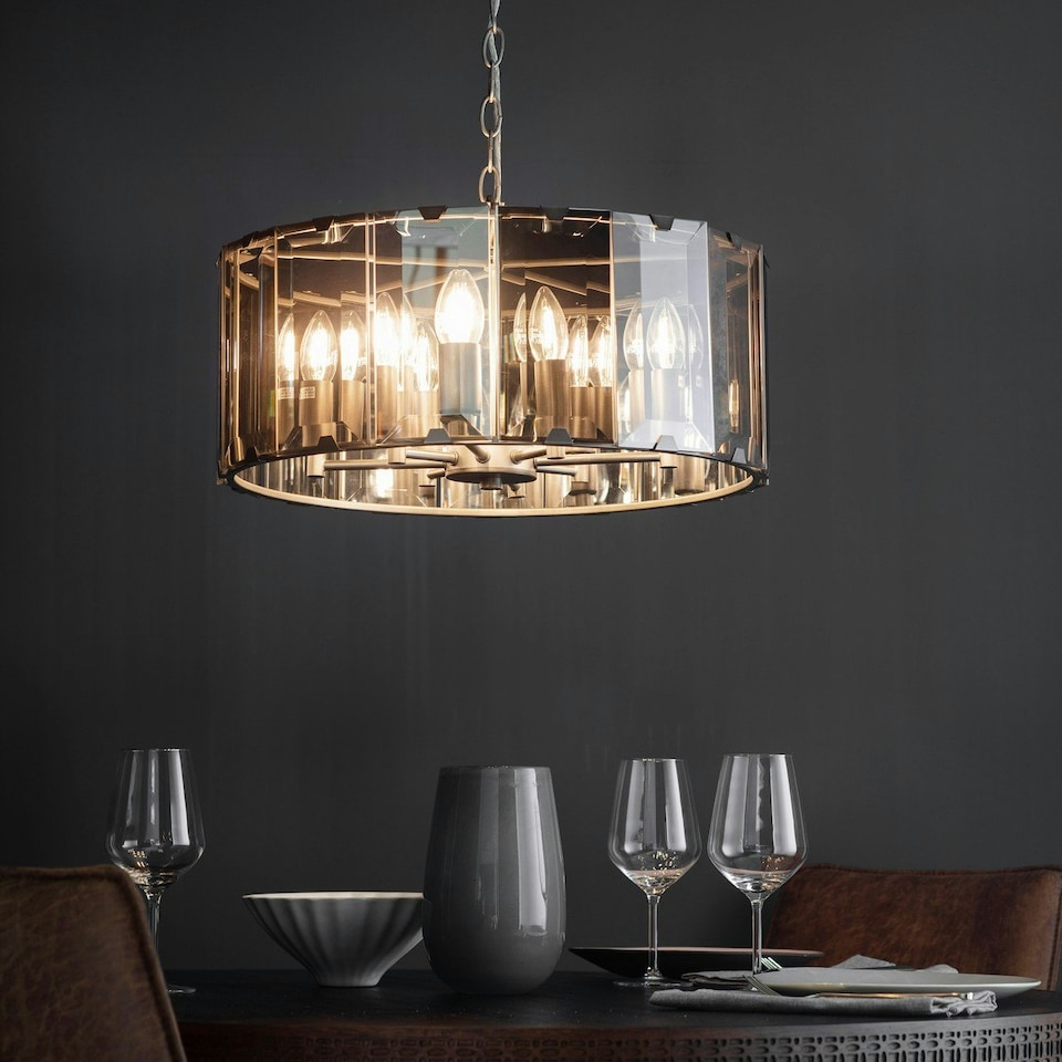 image 1 of Clooney 8 Light Ceiling Pendant Slate Grey Gloss Paint, Smoke Cut Glass, E14