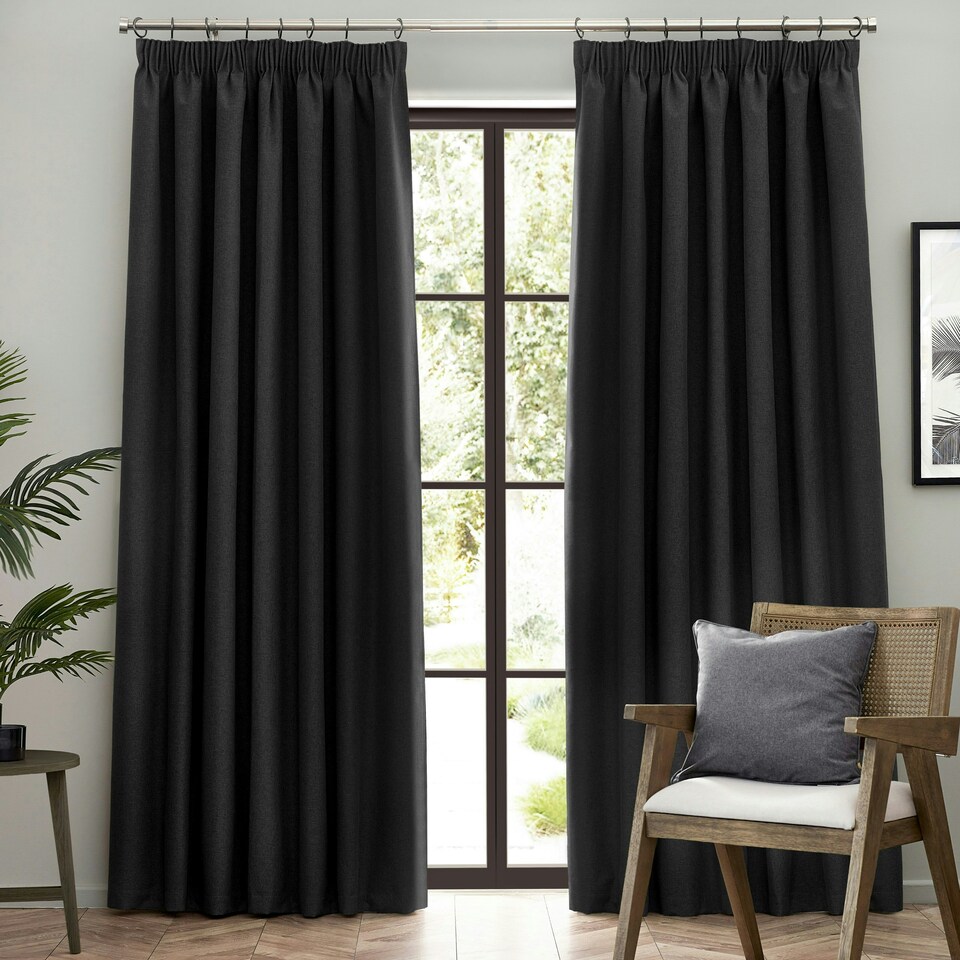 image 1 of furn. Dawn Blackout Black Pencil Pleat Curtains 229 x 229cm Multi