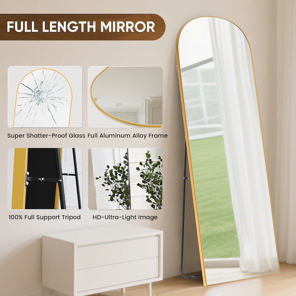 image 1 of Rattantree Arched Full Length Mirror Floor Standing 162x52cm
