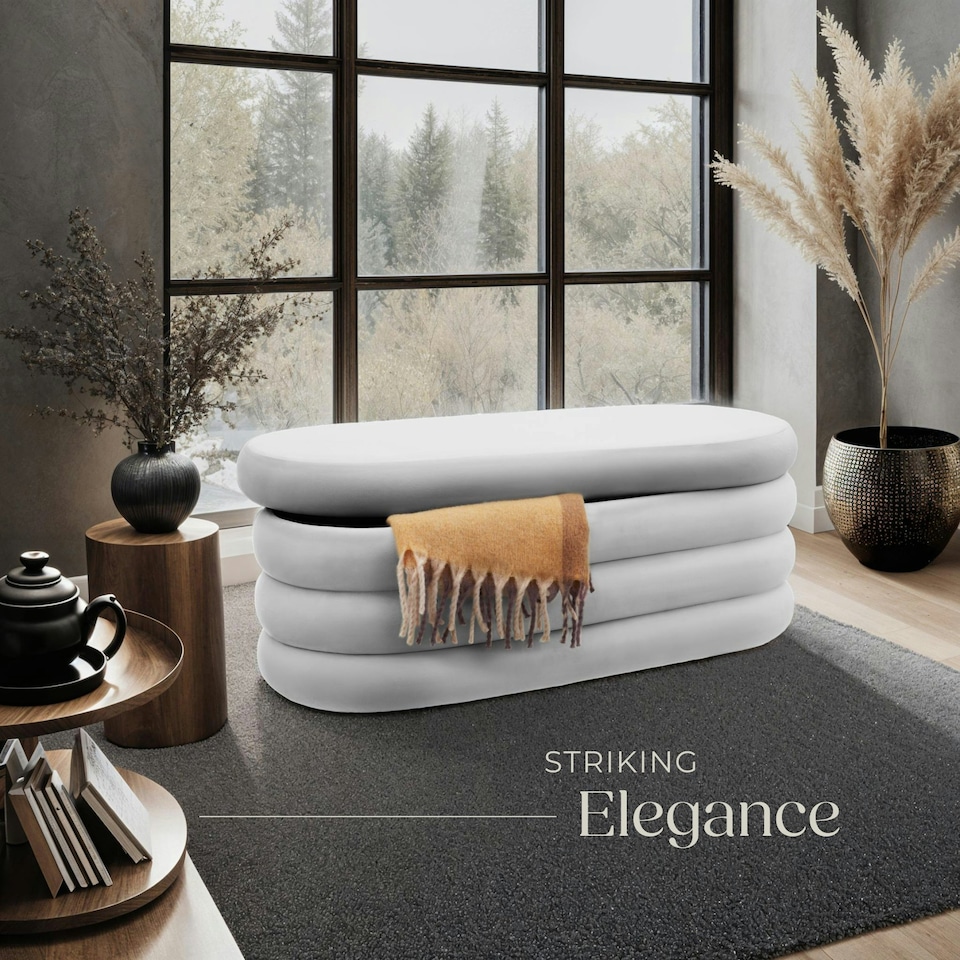 image 1 of Bench Altu - with velvet or boucle cover, padded, hallway storage Grey