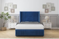Sloomy Camden Navy Plush Divan Bed With Mattress No Drawers With 54" Wingback Headboard & 12" Matching Footboard 6' Super King | Blue | Navy | Super King | 1
