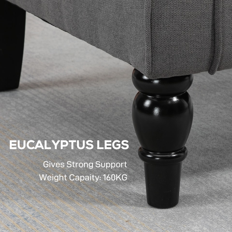 image 1 of HOMCOM Retro Accent Chair, Snow Flannel Wingback Armchair with Wood Frame Button Tufted Design for Living Room Bedroom, Dark Grey