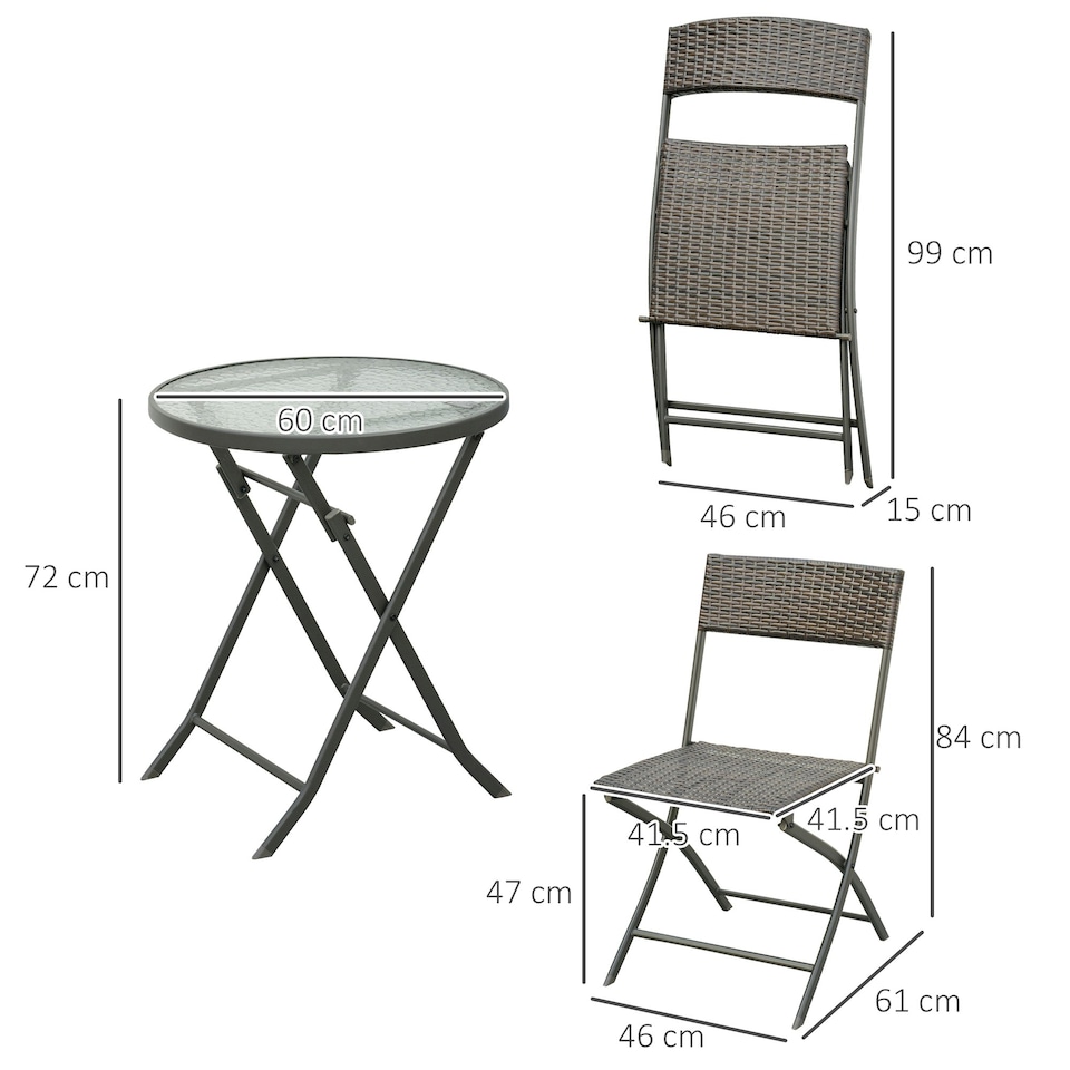 image 1 of Outsunny 3PC Rattan Bistro Set Folding Rattan Chair Coffee Table