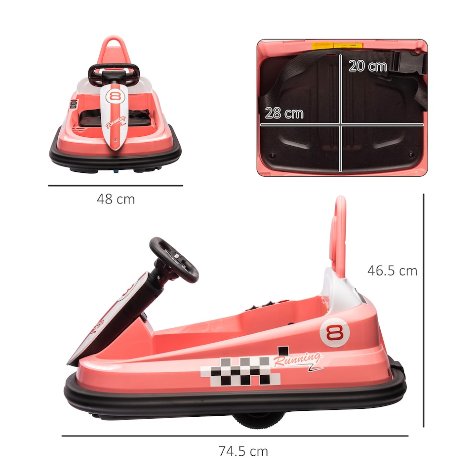image 1 of HOMCOM Kids Bumper Car 360 degrees Rotation Spin Waltzer Car 6V Electric Ride On Car with 2 Speeds, Music, Lights for 18-48 Months - Pink
