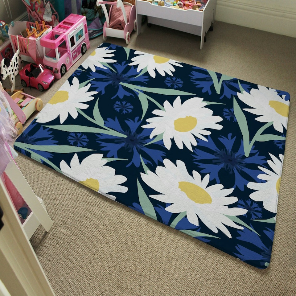 image 1 of Daisies on Navy (Rug) Blue | XL: 160x230cm