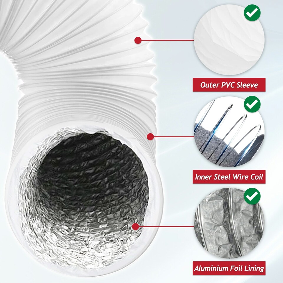 image 1 of SPARES2GO Vent Hose for Zanussi Tumble Dryer PVC Aluminium Foil Insulated Duct Outlet Pipe (4" x 2.5m)