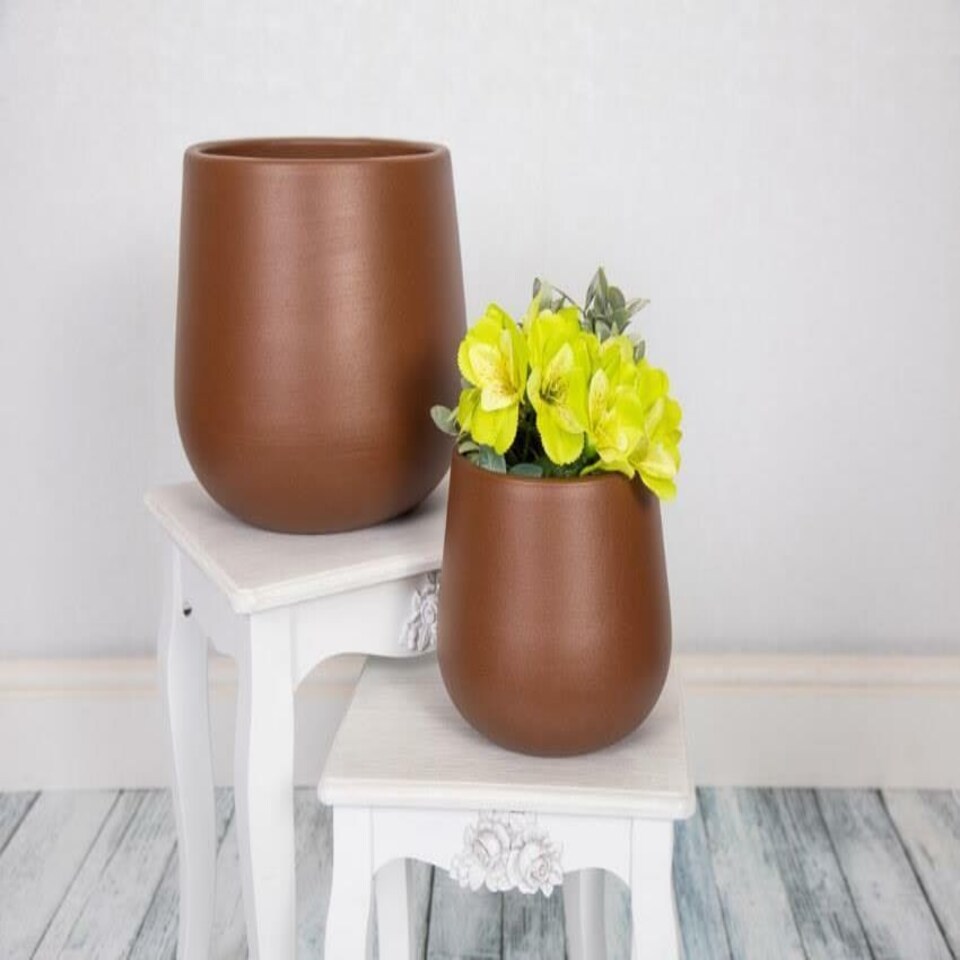 image 1 of Verano Spanish Ceramics Epoxi Cylinder Rust Textured Plant Pot - 29cm N/A