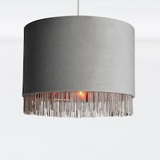 Grey Velvet With Copper Inner Tassled Light Shade Grey | Copper