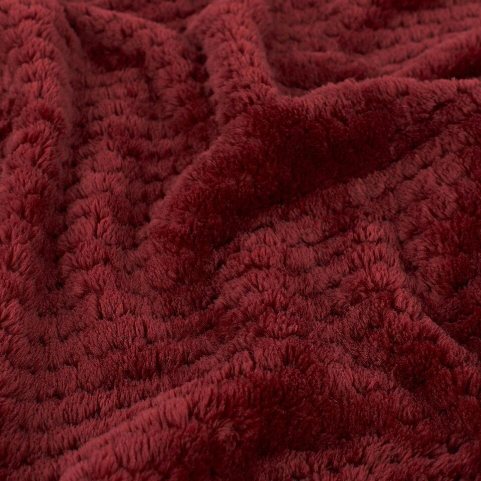 image 1 of OHS Luxury Waffle Honeycomb Mink Warm Blanket, 200x240cm - Wine Red
