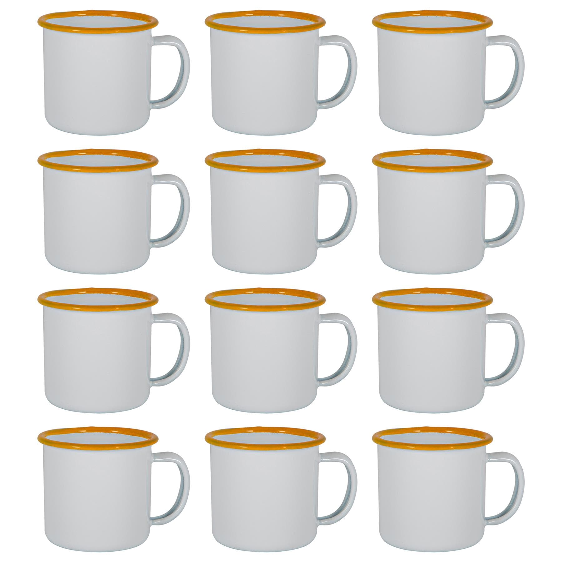 Argon Tableware 130ml Enamel Espresso Cups - Set of 12 Metal Drinking Mug Cup Set in Yellow
