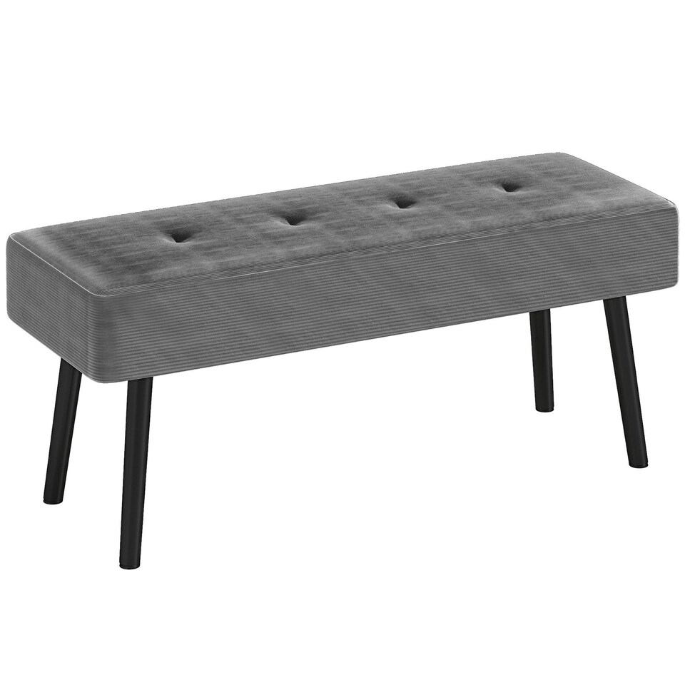 image 1 of HOMCOM End of Bed Bench with Thick Padding and Steel Legs for Entryway, Grey