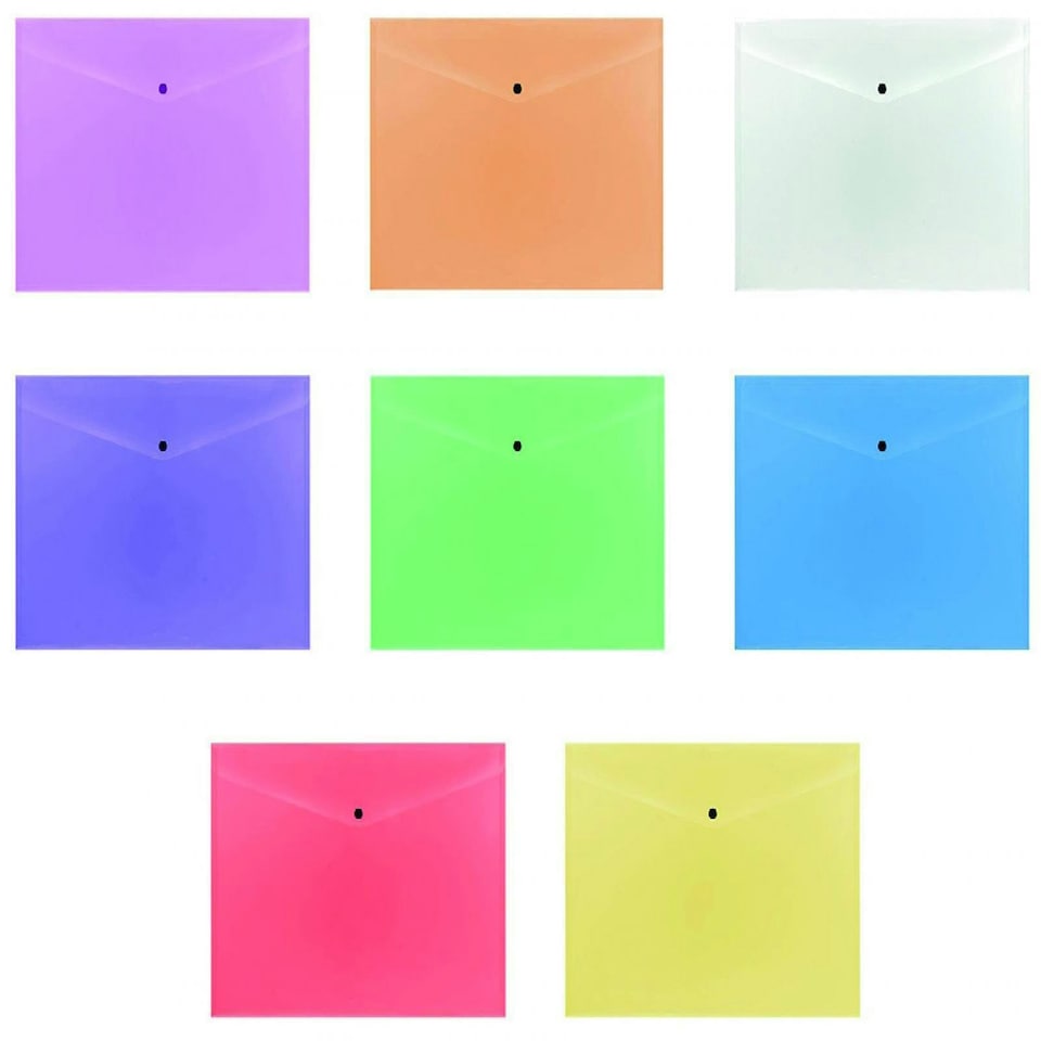 image 1 of Pack of 12 Janrax A4 Assorted Document Wallets - Button Stud Folder