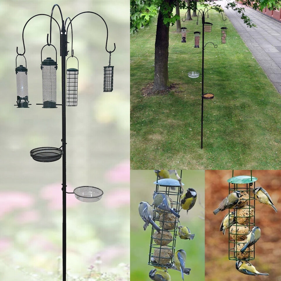 image 1 of Wild Bird Feeding Station with Hanging Feeders, Water Bath & Seed Tray