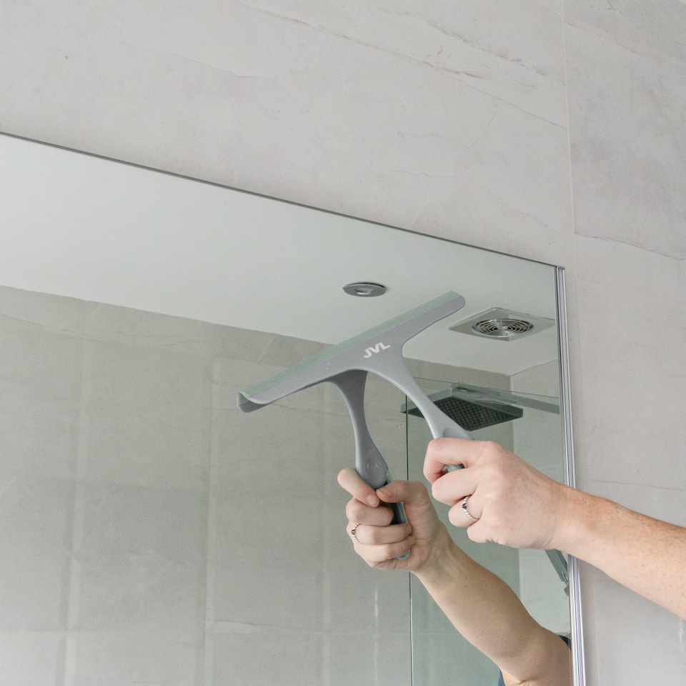 image 1 of JVL Hand Held Window Squeegee Set of 3, Streak-Free Glass Cleaner for Windows, Mirrors & Shower Screens – Grey