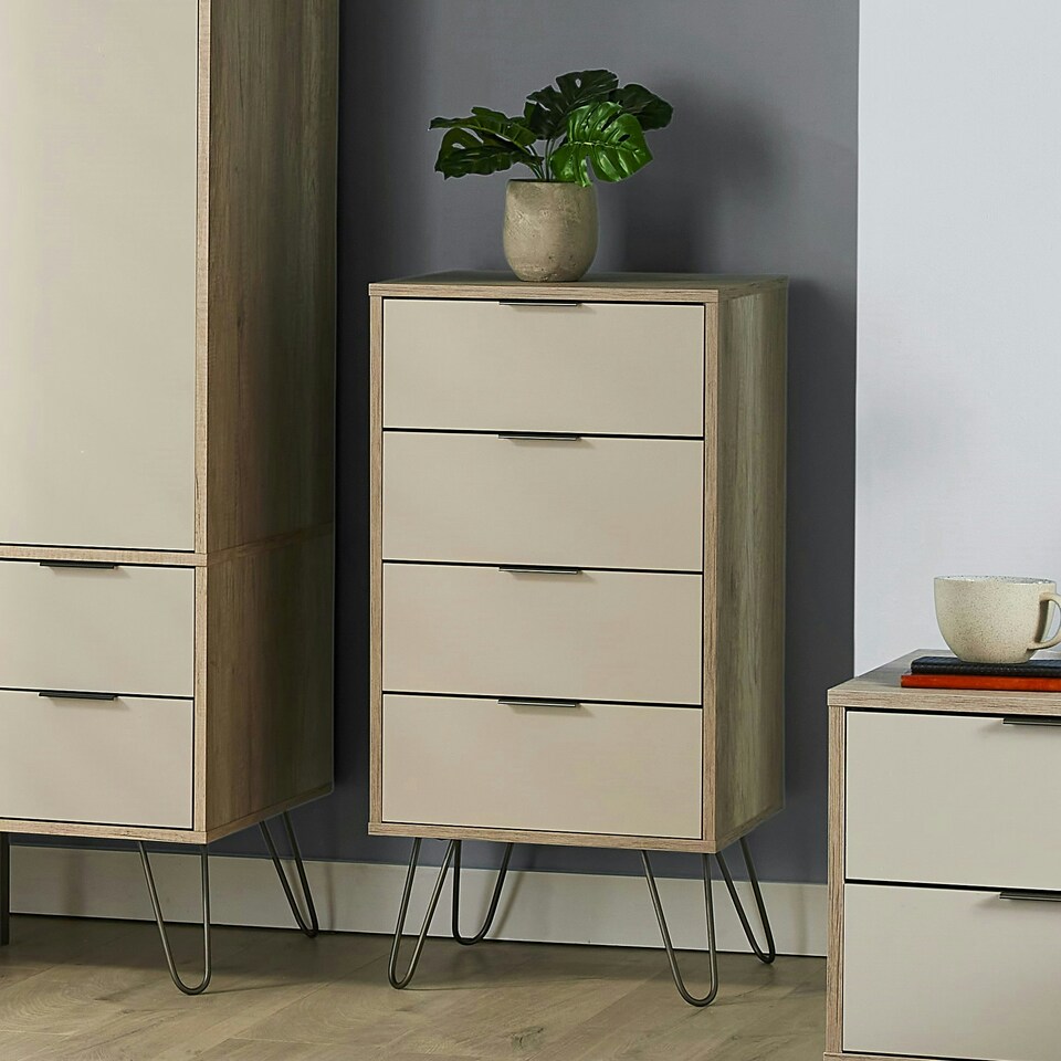 image 1 of Augusta Driftwood, 4 Drawer Narrow Chest Of Drawers Cream