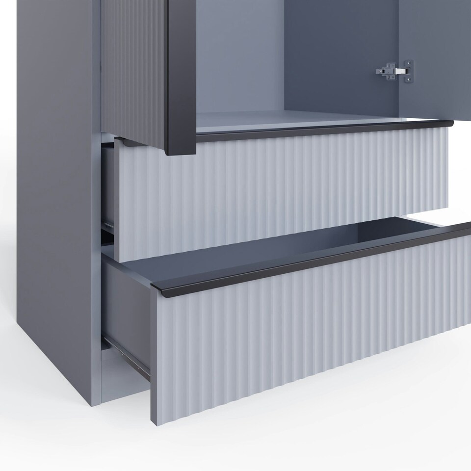 image 1 of FWStyle Lania Ripple Ridged 2 Door 2 Drawer Combination Wardrobe Matt Grey Grey