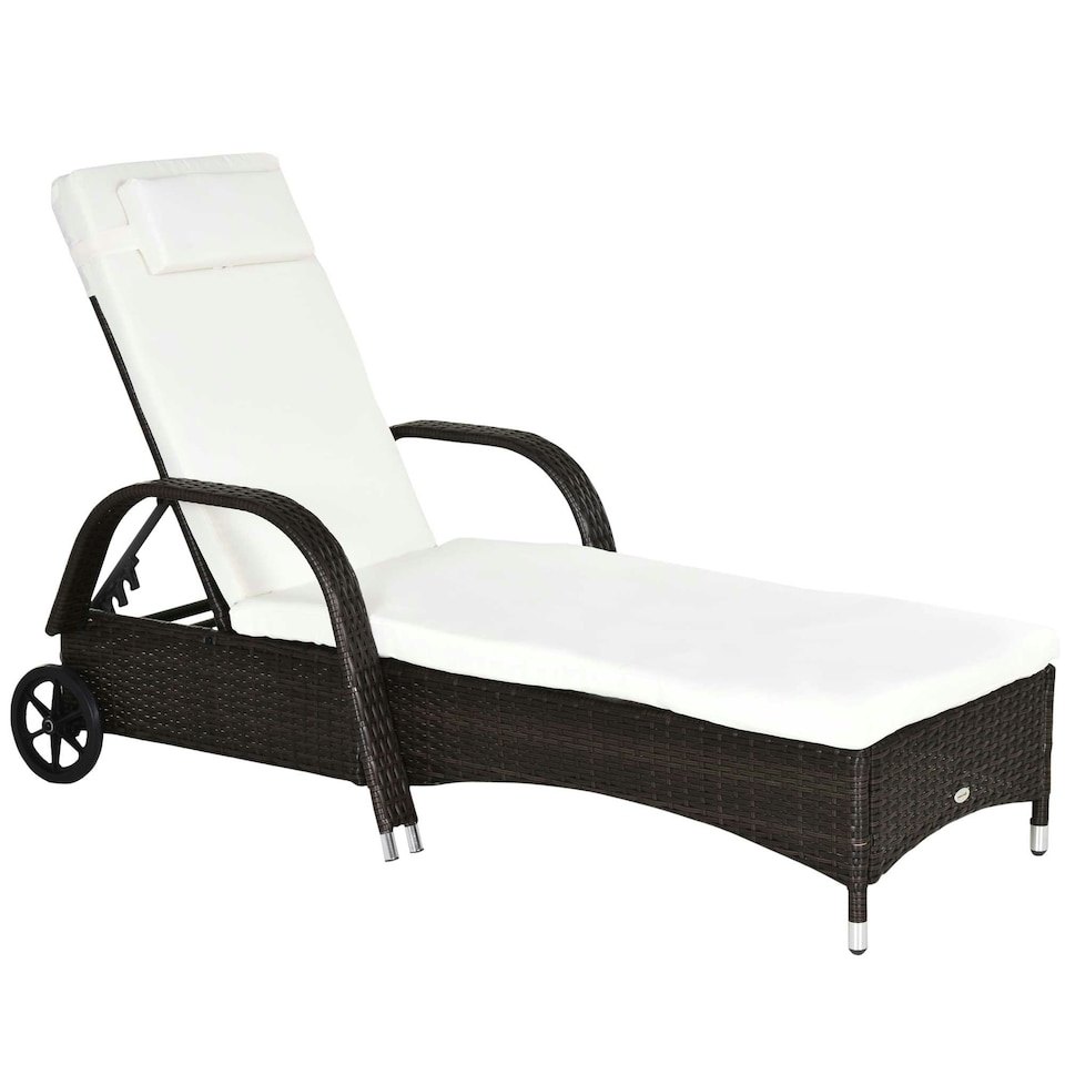 image 1 of Outsunny Adjustable Wicker Rattan Sun Lounger Recliner Chair Brown