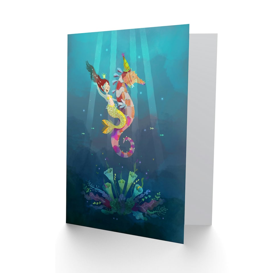 image 1 of Mermaid Yellow Seahorse Kids Birthday Child Kids Card