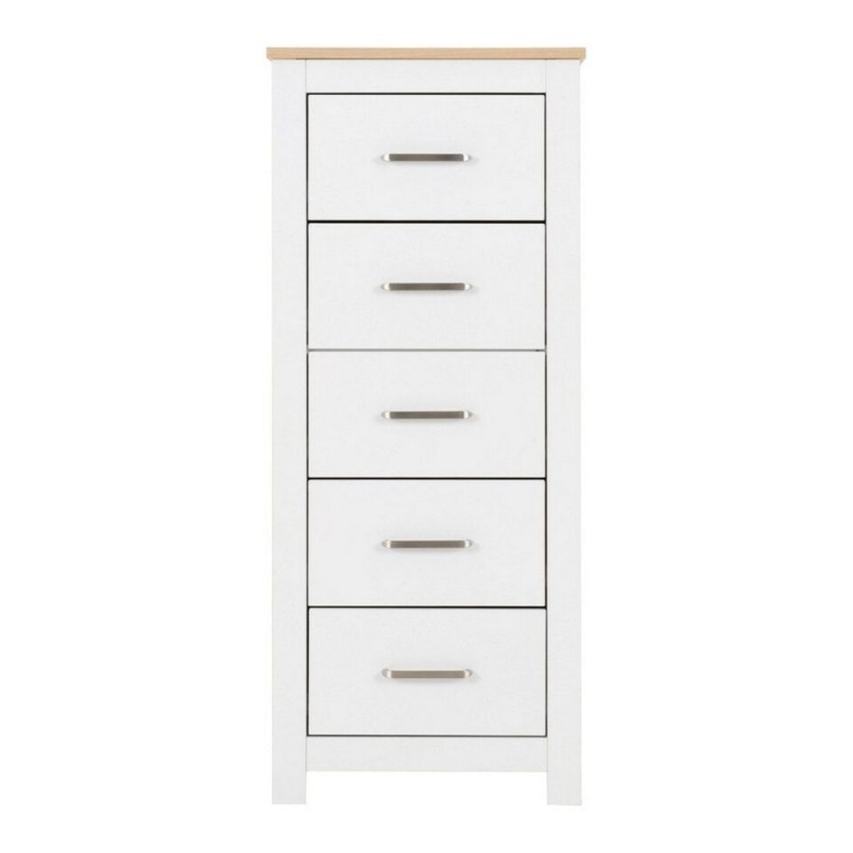 image 1 of Portland 5 Drawer Narrow Chest - L40 x W48 x H114 cm - White/Oak Effect