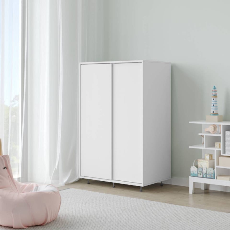 image 1 of URBNLIVING 2 Sliding Door Wardrobe 120cm Freestanding Unit | Multi | White Carcass + White Doors | 1