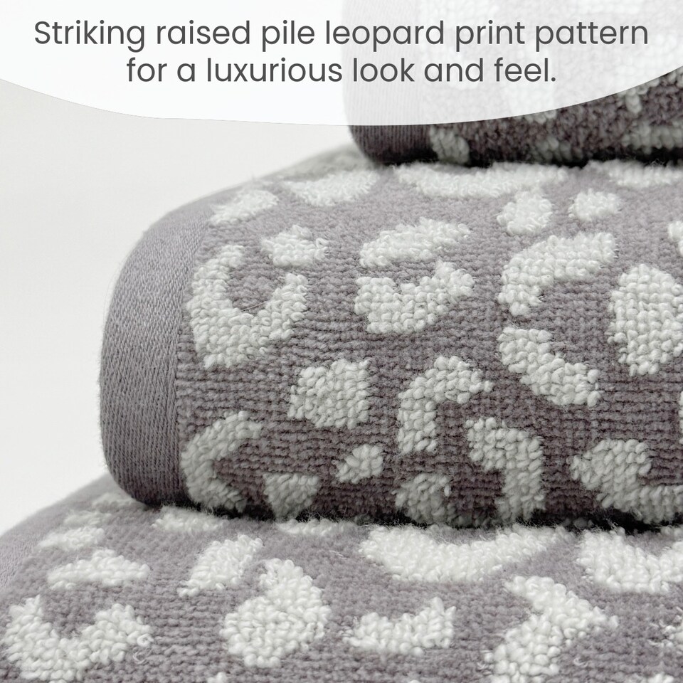 image 1 of Zero Twist Leopard Print Towels | Grey | Hand towel | 1