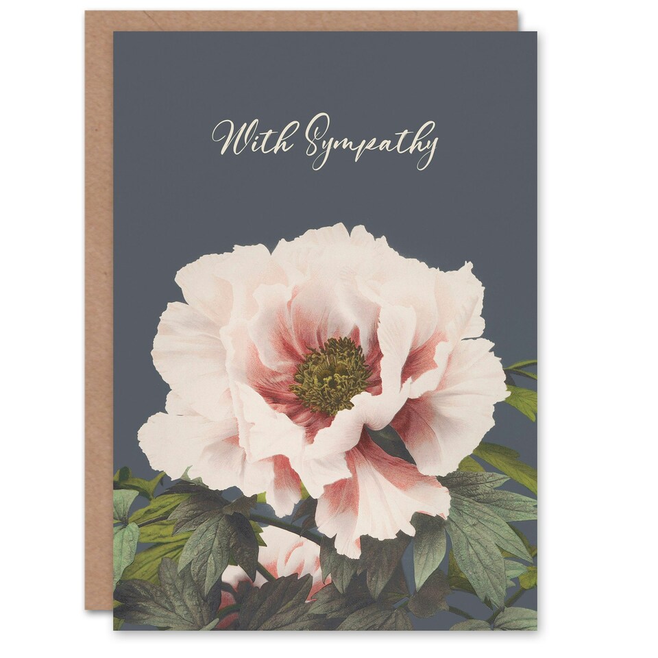 image 1 of Ogawa Kazumasa Sympathy Card Peony Flower Vintage Japanese