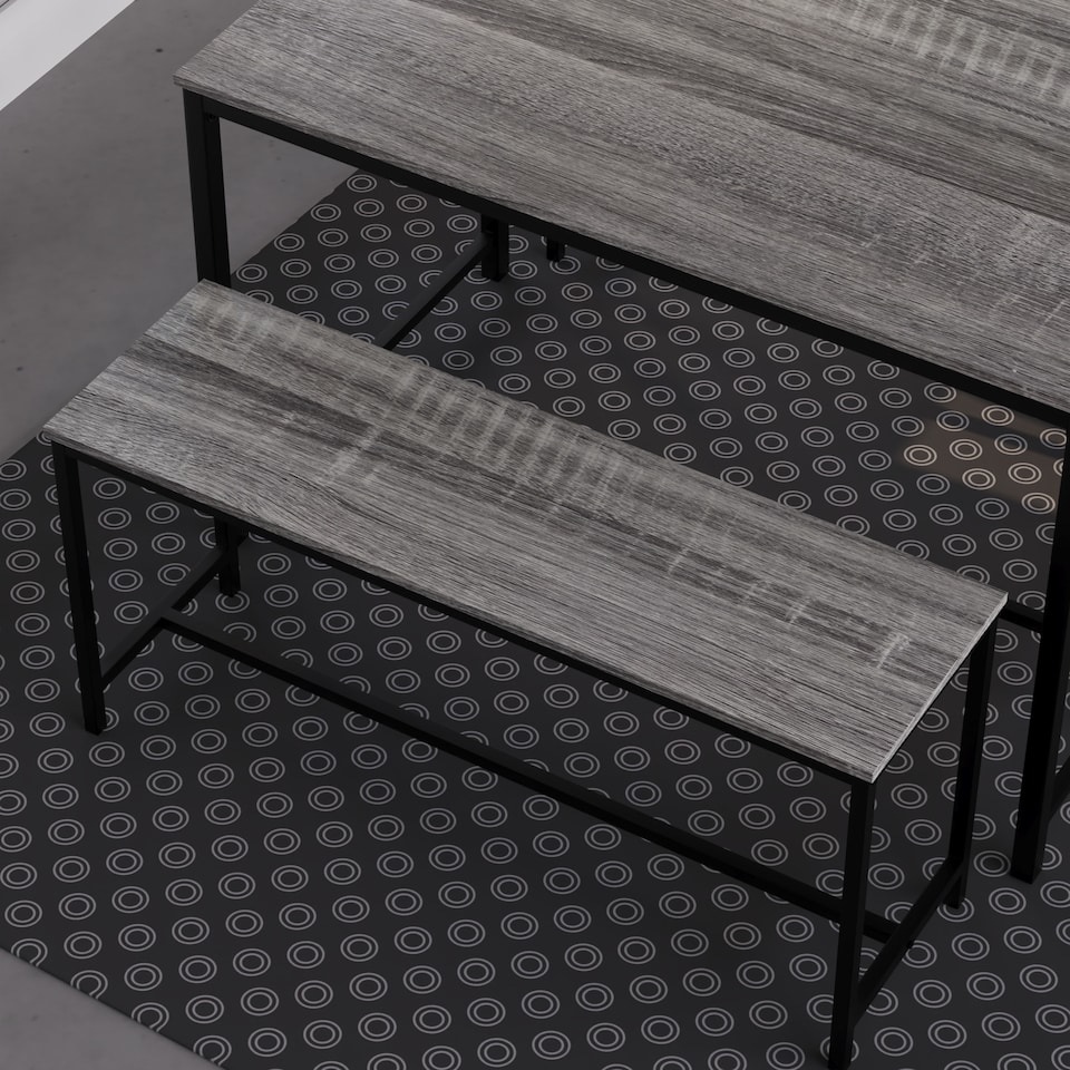 image 1 of Vida Designs Brooklyn 4 Seater Dining Set 3 Piece Table & Bench Set, Grey