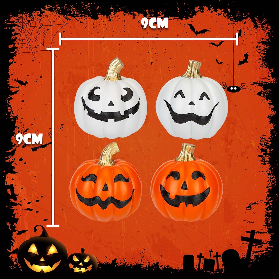 image 1 of vfm-estore Halloween Happy Face Pumpkins - 4 Pack 2 Orange 2 White