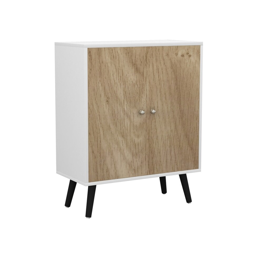 image 1 of White 60cm 2 Door Living Room Storage Cabinet w/ Shelf and Splayed Legs