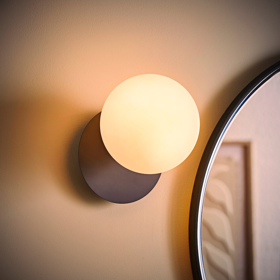 image 1 of ValueLights Darla Navy Frosted Globe Bathroom Wall Light | Blue