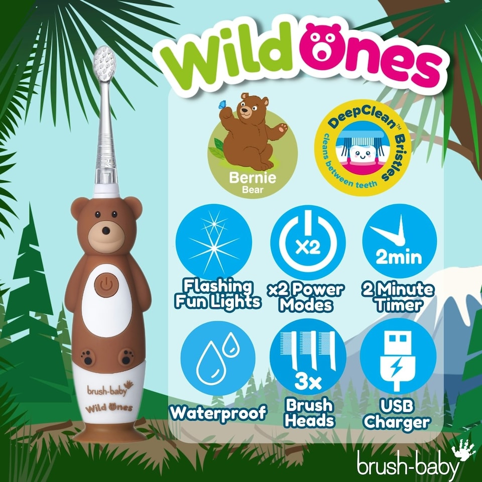 image 1 of Brush Baby WildOnes™ Bear Kids Electric Rechargeable Toothbrush