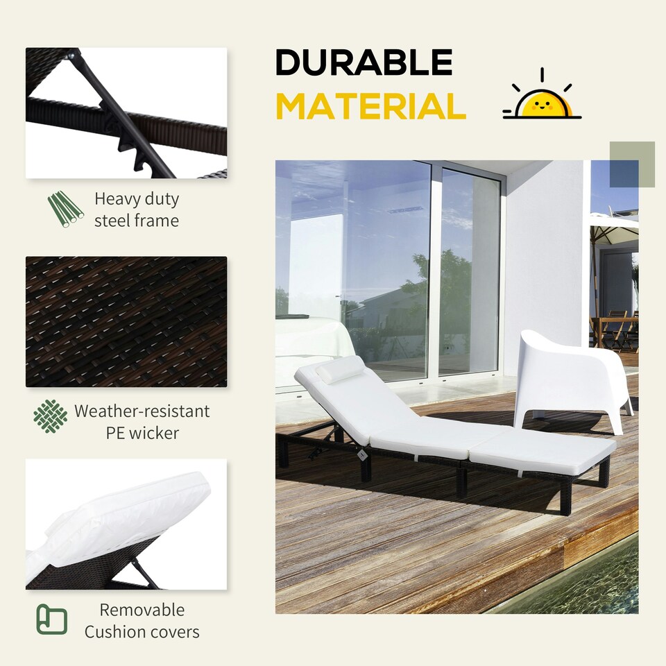 image 1 of Outsunny Garden Rattan Furniture Recliner Lounger Sun Reclining Daybed Patio