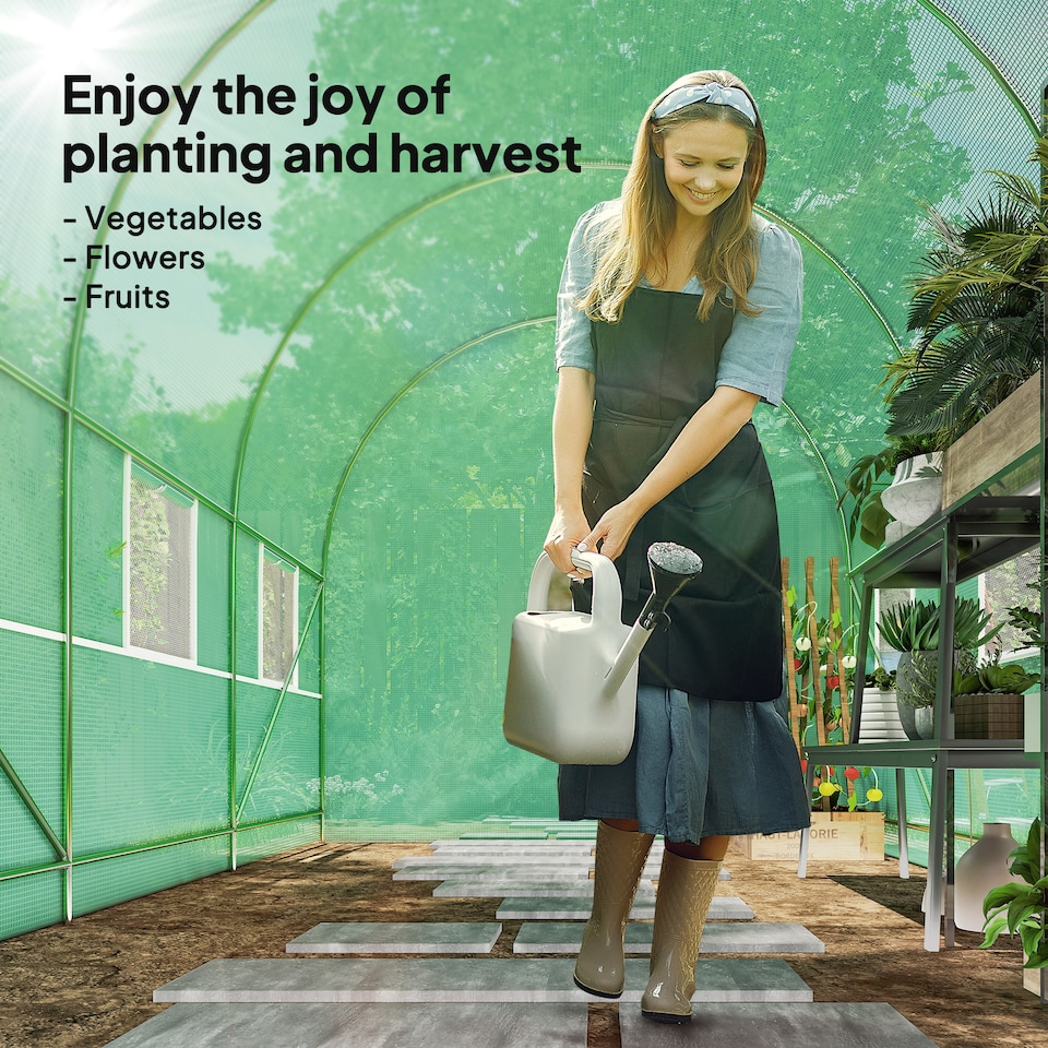 image 1 of Outsunny 3.5 x 2m Walk-In Polytunnel Greenhouse with Roll Up Door Windows Green