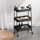 image 3 of 3 Tier Shelf Metal Slim Storage Trolley Cart with Castor Wheels Bathroom Organiser | Black | Black | 3 Tier | 1