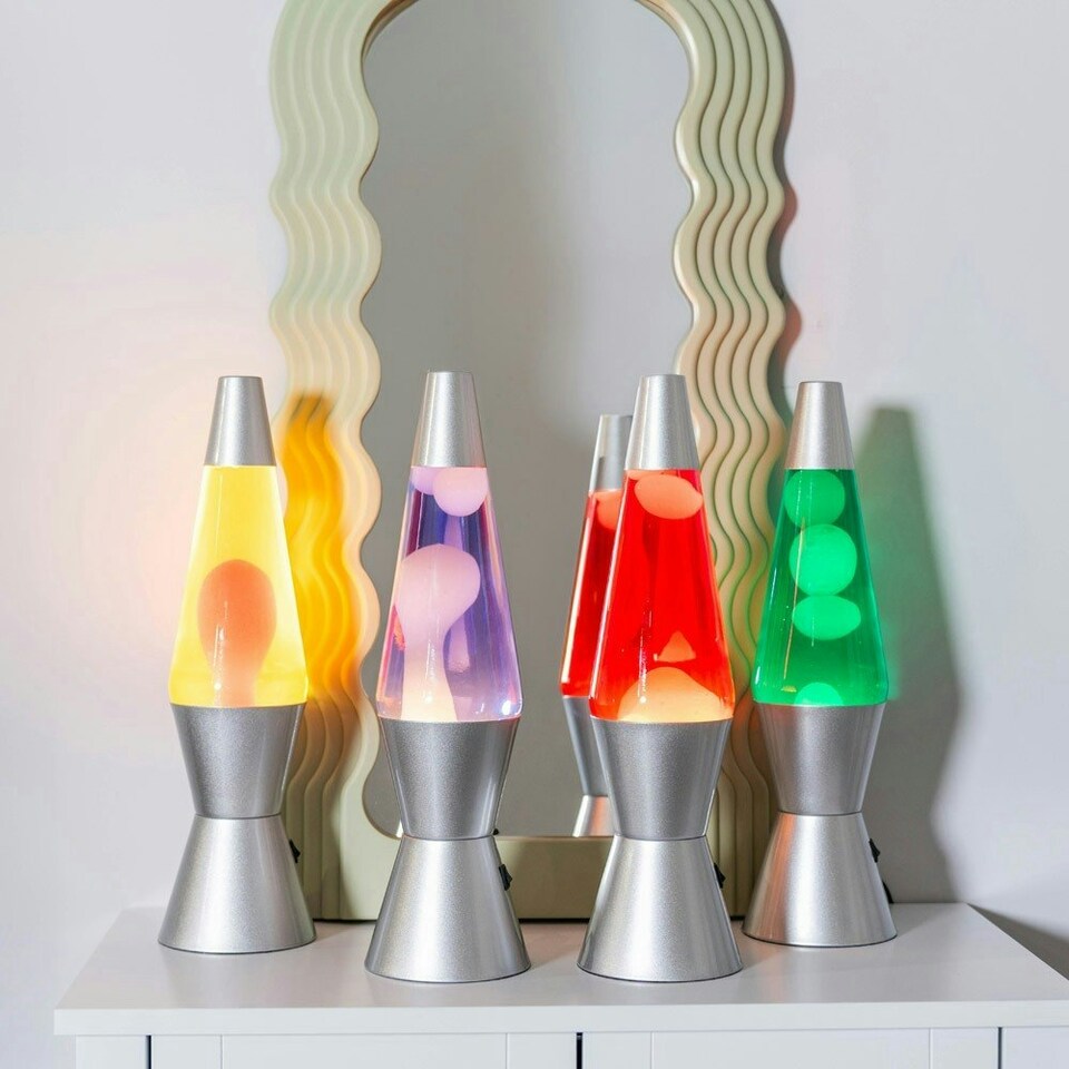 image 1 of ValueLights Razzo Lava lamp Clear Silver Illuminated Decoration and Integrated LED 1W Pink Bulb