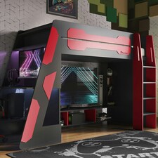 X Rocker Garrison Gaming High Sleeper Bed with Desk and Shelves - Red ...
